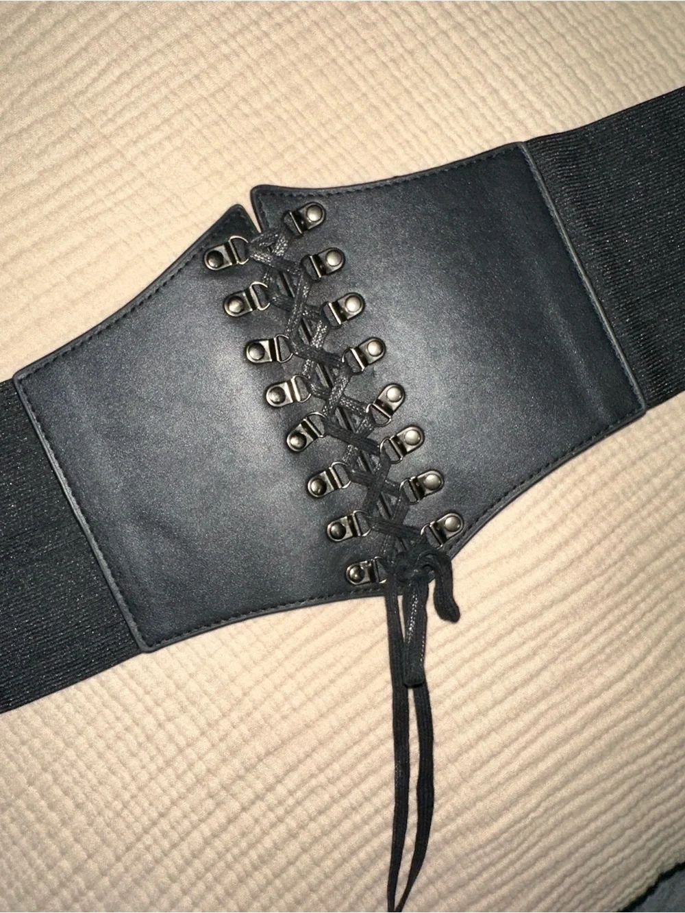 Wide Lace-Up Elastic Waist Belt in Black